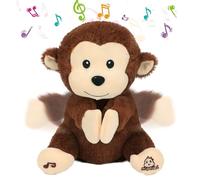 Hopearl Clapping Monkey Interactive Musical Stuffed Animal Singing Plush Toy Adorable Electric Animate Gifts for Kids, Brown, 28cm