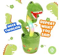 Hopearl Glowing Dance Dinosaur Toy Repeats What You Say Talking T-Rex Toy Wriggle Singing Mimicking Twisting Light Up Interactive Animated Gift, Green, 33 cm