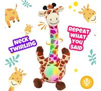 Hopearl Glowing Dancing Giraffe Toy Repeats What You Say Talking Toy Wriggle Singing Mimicking Twisting Electric Light Up Interactive Animated Gift for Kids, Brown, 13''
