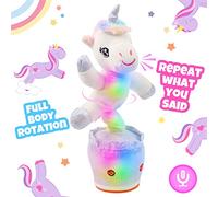 Hopearl Glowing Dancing Unicorn Toy Repeats What You Say Talking Toy Wriggle Singing Mimicking Twisting Electric Light Up Interactive Animated Gifts for Kids, White, 14.5''