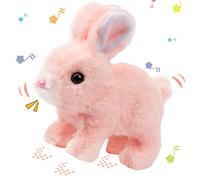 Hopearl Hopping Rabbit Interactive Electronic Pet Plush Bunny Toy with Sounds and Movements Animated Walking Wiggle Ears Twitch Nose Gift for Toddlers Birthday, Pink, 7''