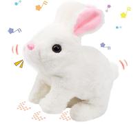 Hopearl Hopping Rabbit Interactive Electronic Pet Plush Bunny Toy with Sounds and Movements Animated Walking Wiggle Ears Twitch Nose Gift for Toddlers Birthday, White, 7''