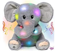 Hopearl LED Musical Stuffed Elephant Lighting Age 3+ Up Singing Plush Toy Adjustable Volume Lullaby Animated Soothe Birthday Festival for Kids Toddler Girls, Gray, 11''