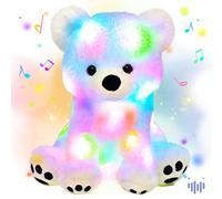 Hopearl LED Musical Stuffed Polar Bear Light up Singing Plush Toy Adjustable Volume Lullaby Animated Soothe Birthday Festival for Kids Toddler Girls, White, 11''