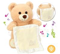 Hopearl Peek A Boo Bear with Security Blanket Interactive Repeats What You Say Plush Teddy Bear Toy Musical Singing Talking Stuffed Animal Adorable Electric Animate Birthday Festival, Beige, 11''