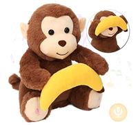 Hopearl Peek Age 3+ A Boo Monkey with Banana Interactive Repeats What You Say Plush Toy Musical Singing Talking Stuffed Animal Adorable Electric Animate Birthday Festival, Brown, 11''