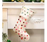 Hopearl Pom Pom Christmas Stocking Kit Boho Style Socks Ultra Soft Holder Ornament Luxury Gifts Bags for Family Xmas Tree Party Supplies, Cream, 18''