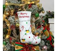 Hopearl Pom Pom Christmas Stocking with Bells Boho Style Socks Ultra Soft Stockings Ornament Luxury Gift Bags for Family Xmas Tree Party Supplies, Cream, 18''