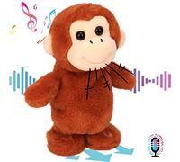 Hopearl Talking Singing Monkey Repeats What You Say Walking Electric Interactive Animated Toy Speaking Plush Buddy Gifts for Toddlers, Brown, 8.5''