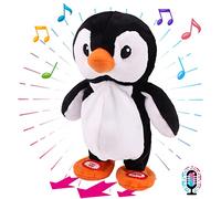Hopearl Talking Singing Penguin Repeats What You Say Walking Electric Interactive Animated Toy Speaking Plush Buddy Gifts for Toddlers, 7.5''