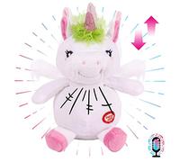 Hopearl Talking Unicorn Repeats What You Say Nodding Electric Interactive Animated Toy Speaking Plush Buddy Birthday Festival for Toddlers, 7.5''
