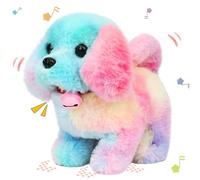 Hopearl Walking Dog with Bell Interactive Electronic Pet Plush Toy Puppy Woof and Moving Animated Nodding Head Gifts for Toddlers Birthday, Rainbow, 7''