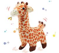 Hopearl Walking Giraffe Interactive Electronic Pet Plush Jirafa Toy with Sounds and Movements Animated Shaking Tail Gifts for Toddlers Birthday, Brown, 23cm