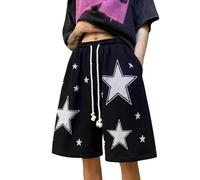 Hopecn Women's Y2K Baggy Shorts Star Aesthetic High Waist Wide Leg Athletic Pants Vintage Fashion Summer Streetwear., Black3, M