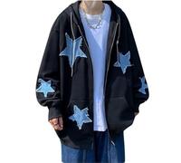 Hopecn Y2K Hoodie Women Men Star Aesthetic Goth Zip Up Sweatshirts 90S Vintage Fashion Jacket Streetwear Clothes., Black, XL