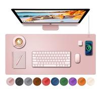 HopeLum Pink Mouse Pad with Wireless Charger, 32" x 16", Faux Leather, Gaming & Office Use