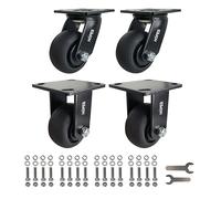HOPES 4 X 2 inch Heavy Duty Casters,Rubber Casters Wheel,Flat Industrial Caster - Set of 4 - Use for Truck Dollies,Workbench,Transport,Handcarts,Utility cart (2 Swivel & 2 Rigid, 1800lbs)