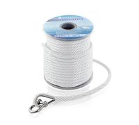 HOPESEILY 3/8 x 100FT Boat Anchor Rope, Premium Solid Braid MFP Marine Line with Stainless Steel Thimble & Shackle for Boats Jet Ski Yacht Dock, Heavy Duty (White)