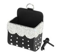 HOPESPANNER Universal 3.5" Length 2.4" Width 4.7" Height Car Trash Can Hanging Trash Bin Faux Leather Rhinestones 1Pcs Black White