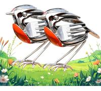HopeWings Robin Metal Bird Sculpture - Rustic Robin Bird Scrap Metal Garden Sculpture Ornaments,Handcrafted Steel Cutlery Art Statue, Unique Decorative Ornament for Garden, Patio or Office Desk (1pcs)