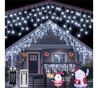 Hopexy Icicle Outdoor Christmas Lights, 216 LEDs 7.3m Waterproof Connectable Outside Fairy Light Mains Powered, Cool White Hanging String Light Plug in, for House Roof Porch Gutter Xmas Decorations