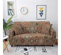 Hopfen Sofa Cover Brown Mandala Sofa Covers Stretch Spandex Sofa Slipcovers Universal Settee Covers Washable Sofa Covers 4 Seater Adjustable Sofa Protectors from Pets Easy Fit Couch Cover