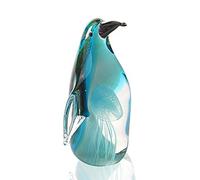 Hophen Art Glass Penguin with Jellyfish Figurine Handmade Blown Crystal Penguin Sculpture Animal Statue Paperweight Collectable Desk Decoration Ornaments