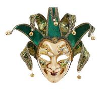 Hophen Full Face Venetian Jester Mask Masquerade Green Hand Painted Joker Wall Decorative Art Collection (Green)