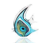 Hophen Tropical Angel Fish Art Glass Blown Handmade Sea Animal Figurine Sculpture Home Decor Collectible Statue Paper Weight Gift Ornament (Big Blue)