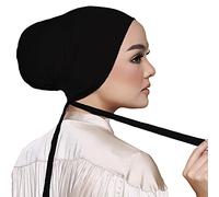 Hophor Women Under Scarf Hat Hijab Cap Islamic Muslim Under Scarf Hijab Cap with Tie-Back Closure, Black(1pcs), Medium