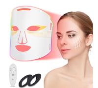 Hopihe Red Light Therapy Mask for Face & Neck, 7+1 Color LED with 850nm Near-Infrared, Rechargeable & Portable, 3 Modes, Timing Function, Eye Protection, for Home & Travel (Off White)