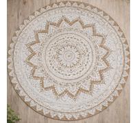 hopkins 150cm jute round rug in natural and white