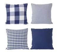 HOPLEE Navy Blue Decorative Pillow Cover 16x16 Pillow Cover with Buffalo Plaid, Solid Navy Blue, Tricking Stripe and Gingham Plaid Design 16x16 Inches Set of 4