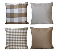 HOPLEE Farmhouse Pillow Cover Cushion Cover with Buffalo Plaid, Solid Beige, Striped and Gingham Plaid Design 16x16 Inches,4 Pack