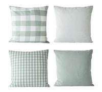 HOPLEE Farmhouse Sage Green Summer Pillow Covers 20x20 Cushion Cover with Buffalo Plaid, Solid Sage Green, Striped and Gingham Plaid Design 20x20 inch,4 Pack