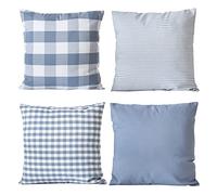 HOPLEE Light Blue Pillow Cover Cushion Cover with Buffalo Plaid, Solid Light Blue, Striped and Gingham Plaid Design 16x16 inch,4 Pack