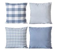 HOPLEE Light Blue Plaid Pillow Covers 18x18 - Cushion Cover With Buffalo Plaid, Solid Light Blue, Striped and Gingham Design - 4 Pack