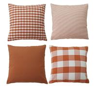 HOPLEE Orange Fall Farmhouse Pillow Covers 20x20 Throw Pillow Cushion Cover with Buffalo Plaid, Solid Orange, Striped and Gingham Plaid Design, 4 Pack