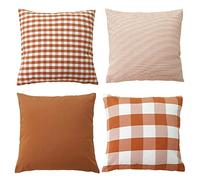 HOPLEE Orange Throw Pillow Covers 18x18 Farmhouse Cushion Cover with Buffalo Plaid, Solid Orange, Striped and Gingham Plaid Design 18x18 inch,4 Pack
