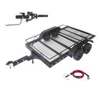 HOPLEX Heavy-Duty Metal RC Trailer 1/10 Scale Trailer with RC Trailer Hook Coupler Receiver and RC Kinetic Winch Strap for RC Crawler TRX4 TRX6 SCX10 Gen7 Gen8 Upgrades