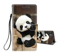 HopMore Flip Case for iPhone 11 Phone Case Protective Wallet Case for Girls Women Boys, PU Kickstand Card Slot Holder Silicone Bumper 360 Degrees Shockproof Cover - Sweet Panda