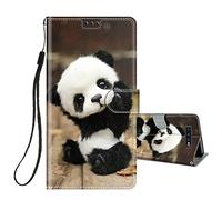 HopMore Flip Case for Samsung Galaxy S10 Phone Case Protective Wallet Case for Girls Women Boys, PU Kickstand Card Slot Holder Silicone Bumper 360 Degrees Shockproof Cover - Sweet Panda