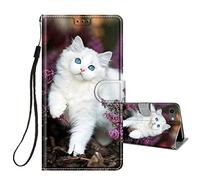 HopMore Flip Case iPhone SE 2020 / iPhone SE 2022 5G / iPhone 7 / iPhone 8 Phone Case Protective Wallet Case Girls Women Boys PU Kickstand Card Slot Holder Silicone Shockproof Cover - White Cat