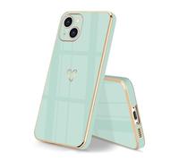 HopMore Phone Case for iPhone 15 Plus Case Silicone for Girls Women, Soft Flexible TPU Case with Hearts Pattern Design Shell Slim Thin Shockproof Protective Cover for iPhone 15 Plus, Mint Green