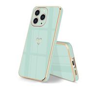 HopMore Phone Case for iPhone 15 Pro Case Silicone for Girls Women, Soft Flexible TPU Case with Hearts Pattern Design Shell Slim Thin Shockproof Protective Cover for iPhone 15 Pro, Mint Green