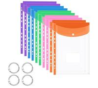 HOPNKN Plastic Wallets A4 Punched Pockets, 10 Pack Expandable File Folders Poly Pockets A4, Coloured Envelope with Label Pocket Snap Button for School Home Office Document Organization