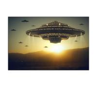 HOPNRU Alien Invasion Flying Saucer Universe Spaceship Ufo Poster Science Fiction Wall Art Picture Print Canvas Painting Modern Home Living Room Office Decoration (24x36inch(60x90cm),No Framed)