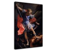 HOPNRU Archangel Michael Defeated Satan Oil Painting Poster Romantic Renaissance Wall Art Picture Print Canvas Painting Decorative Poster (12x18inch(30x45cm),Framed)