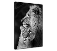 HOPNRU Black And White Lioness And Male Lion Hugging Poster Wall Art Picture Print Canvas Painting Modern Home Living Room Decor Poster(8x12inch(20x30cm), Framed)
