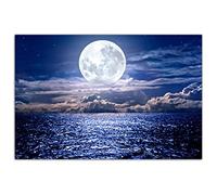 HOPNRU Blue Clear Ocean Moon Sea View Wall Art Picture Nature Landscape Poster Print Canvas Painting Modern Home Living Room Office Decoration (12x18inch(30x45cm),No Framed)